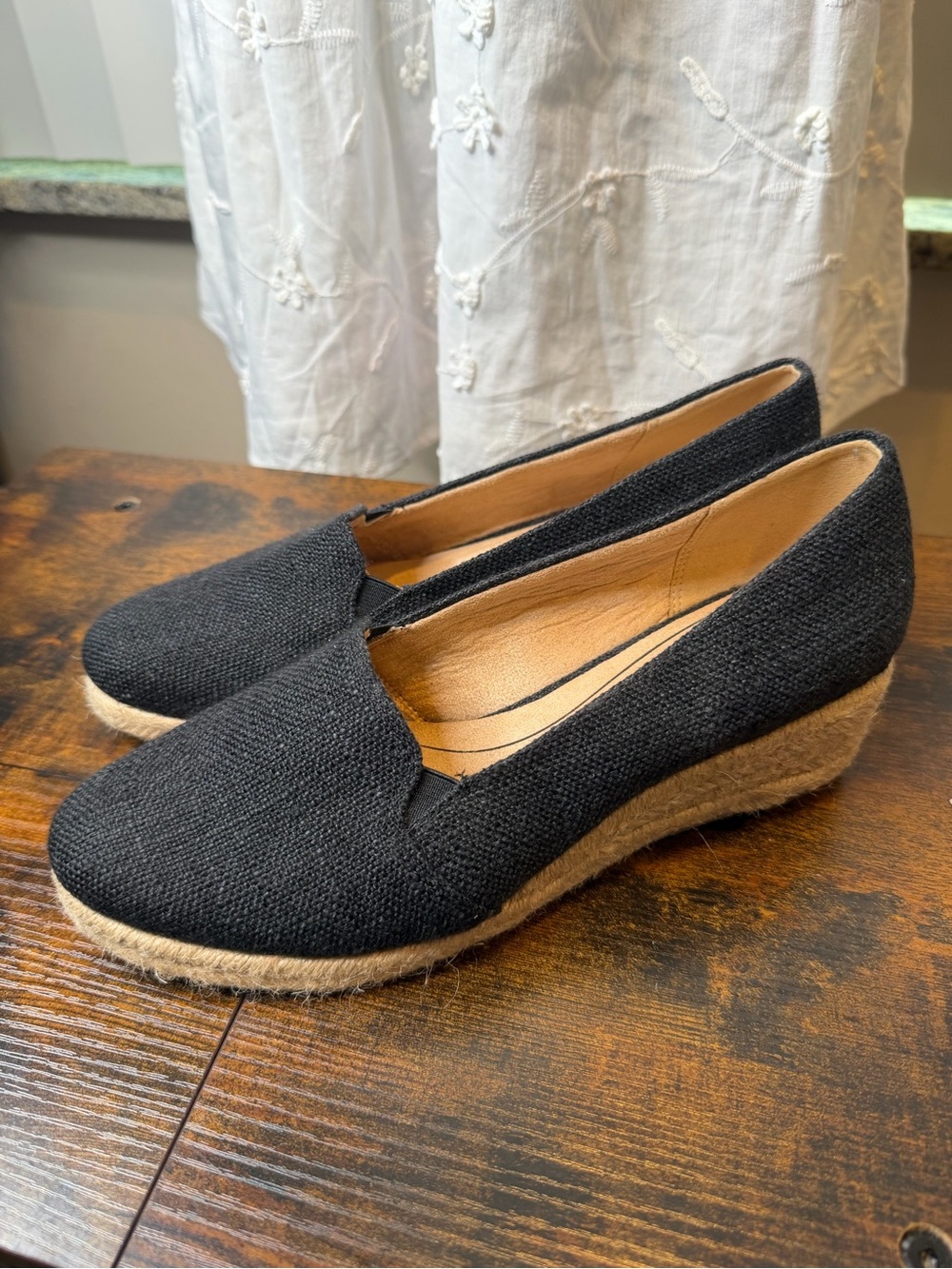 LifeStride Kamilla Women's Black Canvas Espadrille Wedges Size 8M